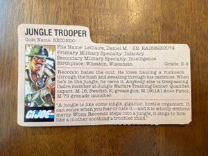 1984 GI Joe Recondo file card ARAH