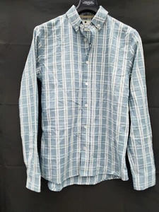 Ankerkjendt Checked Small Size Mens Shirt Light Blue White Regular 10 % Linen - Picture 1 of 4