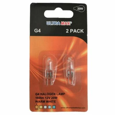 2 x Ultramax G4 20W Halogen Capsule Bulb 160 Lumens 12V Lamp Warm White - Image 1 of 2