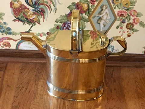 English Brass Hot Water Can LARGE Servants Victorian Watering Can Circa 1880 Cover