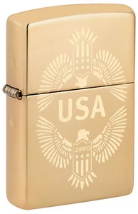 Zippo USA Design High Polish Brass Windproof Pocket Lighter, 48915 - Picture 1 of 6