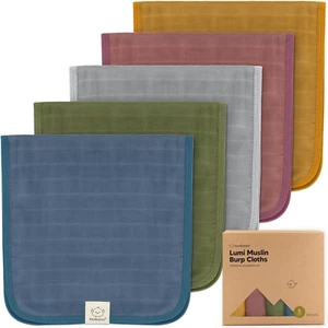 Baby Muslin Burp Cloths for Boys, Girls - 5-Pack Organic Cotton Baby Burp Cloths - Picture 1 of 9