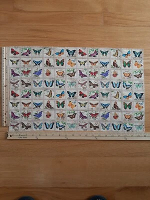 Butterflies Pink Purple Green Blue Panel Blocks (96) Cotton Quilt Fabric - Image 1 of 2