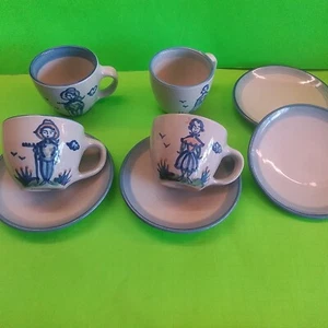 M A HADLEY, FARMER & FARM WIFE, 3" FLAT CUP & SAUCER, 2 EACH, 8 PCS - Picture 1 of 11