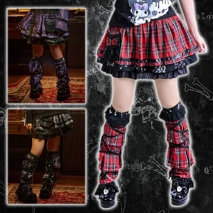 EMO Y2K PUNK Diary L’amour tartan mini tiered frill skirt w/ leg warmers JJ2502 - Picture 1 of 19