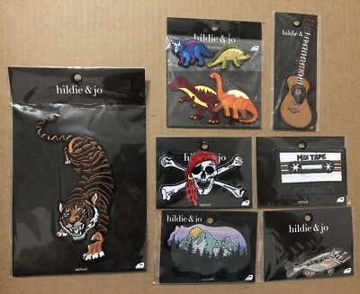Misc Lot of 10 Embroidered Iron-On Patches Tiger Guitar Dinosaurs Mix Tape Fish - Image 1 of 4