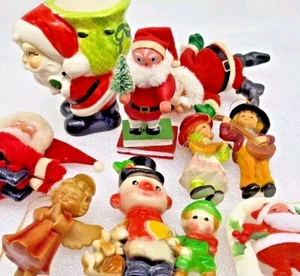 Konvolut Vintage Weihnachtsschmuck Weihnachtsmann Schneemänner Engel Kerzenhalter - Bild 1 von 19