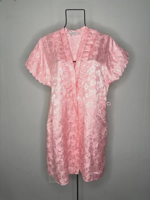 Bata corta vintage Lily of France para mujer S lencería ropa para dormir pijamas rosa satinado Foto 1 de 4