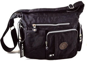 leichte Handtasche Umhängetasche Cross-Over Nylon Crossbag Schwarz Damen Outdoor - Bild 1 von 7