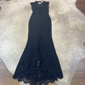 Rachel Zoe Dress Womens Sz 4 Black Estelle Lace Cutout Open Back Maxi Gown Split - Picture 1 of 12