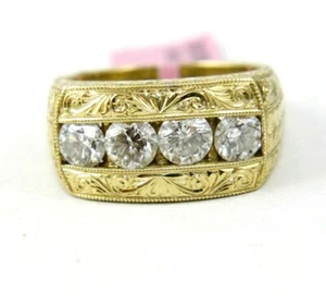 Natural Round Diamond Cluster Channel Men's Ring Band 18k Yellow Gold 2.20Ct - Picture 1 of 7