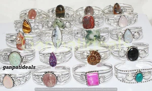 BULK !! Dendrite Opal & Mix Gemstone Big Bangle Wholesale Lot 925 Silver Plated - Picture 1 of 9