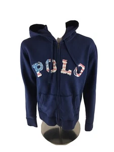 Ralph Lauren Polo Jeans Co. Dark Blue Full Zip *USA* Flag Grunge Hoodie Size SP - Picture 1 of 11