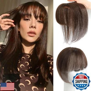 Clip in Bangs 100% Real Human Hair 360° Cover French Bangs Dark Brown Bangs H - Picture 1 of 5