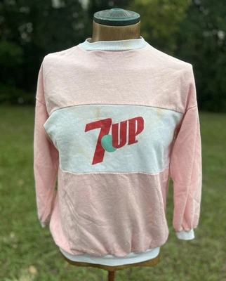 VTG 7UP Logo Sweatshirt Pink White 60s/70s Soda Advertising Punk Grunge Sz Large - Image 1 of 4