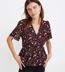 Madewell Faux Wickeltop XL Georgette Flatterärmel Schößchen Rich Paisley Coquette - Bild 1 von 12