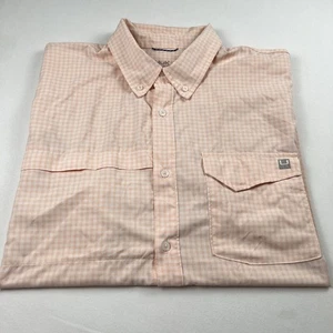 Huk Fishing Shirt Men 2XL Pink Check Perforated Performance Sunglass Cloth - Picture 1 of 13