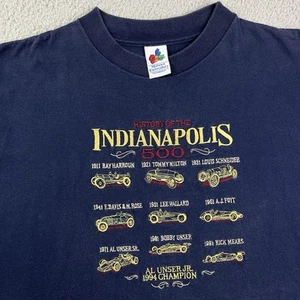 Vintage 90s History of the Indianapolis 500 NASCAR Racing T Shirt Navy Blue - Picture 1 of 11