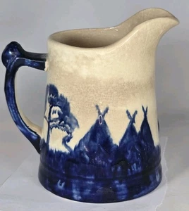 Old Sleepy Eye Monmouth Stoneware Vintage Indian Pitcher 6" Tall Gray Blue - Picture 1 of 10