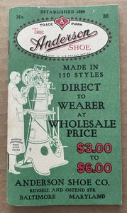 Vintage 1918 ANDERSON SHOE CO Catalog Pocket Booklet #36 Baltimore MD - Imagen 1 de 11