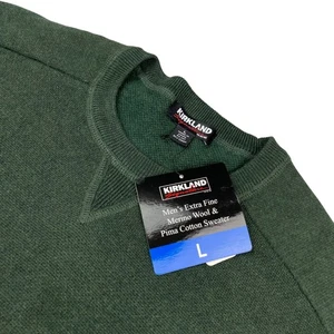 NEW Kirkland Signature Men’s Wool/Cotton Crewneck Pullover Sweater Green • Large - Picture 1 of 9
