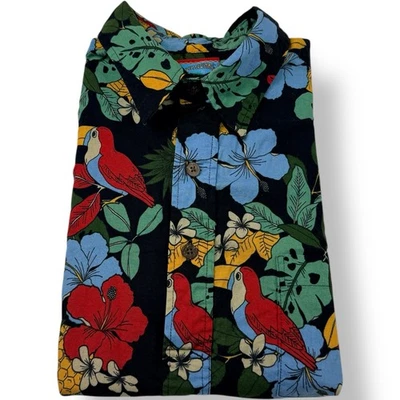 Reyn Spooner Joe Kealoha Black Floral Toucan Hawaiian Shirt Men’s Size Large - Image 1 of 4