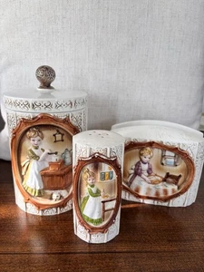 3-teiliges Set Vintage Sears 1978 Pionierin Kanister, Serviette, Shaker Cottagecore Katze - Bild 1 von 16