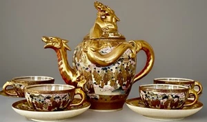 ANTIQUE JAPANESE MEIJI SATSUMA HODODA DRAGONWARE TEA COFFE SET - Bild 1 von 20