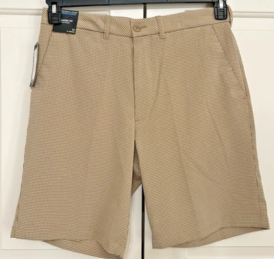 全新带标签 Roundtree & Yorke Performance 尺寸 32 卡其色格纹经典合身短裤男式 — 第 1/4 张图片