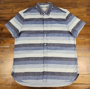 Rag & Bone Linen Shirt Mens L Blue Striped Roll Sleeve Summer Button Up - Picture 1 of 7