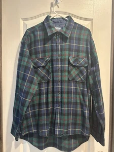 Vintage Fieldmaster Shirt Mens XL Tall Green Plaid Wool Blend 80s Lumberjack - Picture 1 of 11