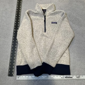 Patagonia Women’s Woolyester Fleece Oatmeal Navy 1/4 Zip Pullover Sweater Small - Bild 1 von 6