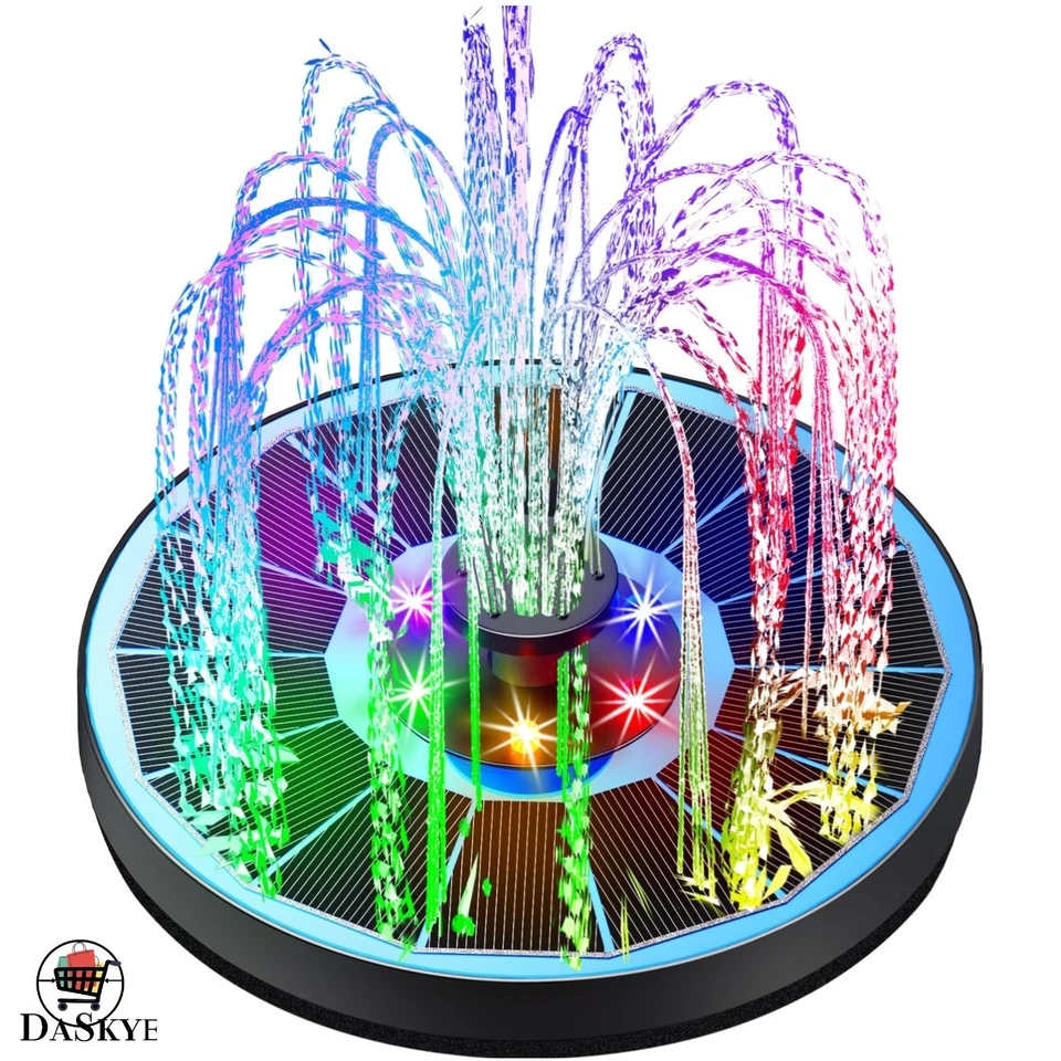 Colorful LED Solar Fountain with 2200mAh Battery - Ideal for Outdoor Spaces - Image 1 of 4