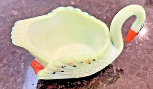 Vintage Schale Schwan aus grünem Glas handbemalt Details - Bild 1 von 10