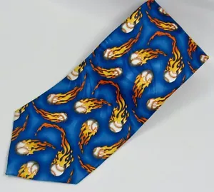Roberto Cellini Flaming Baseball Tie Necktie Blue - Picture 1 of 11
