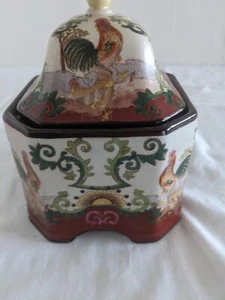 Vintage Chinese "HuaRongTang" Porcelain Red Rooster Chicken Ginger Pot Jar w/lid - Picture 1 of 9