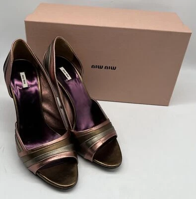 Miu Miu 2008 Cuero Multicolor D'Orsay Joya-Embellecido Peep Toe Tacón talla 38.5 Foto 1 de 4
