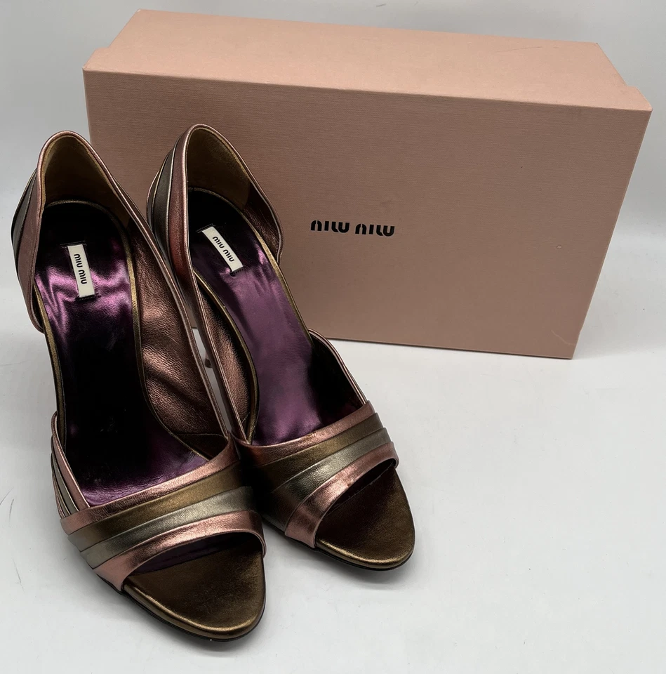 Miu Miu 2008 Cuero Multicolor D'Orsay Joya-Embellecido Peep Toe Tacón talla 38.5 Foto 1 de 4