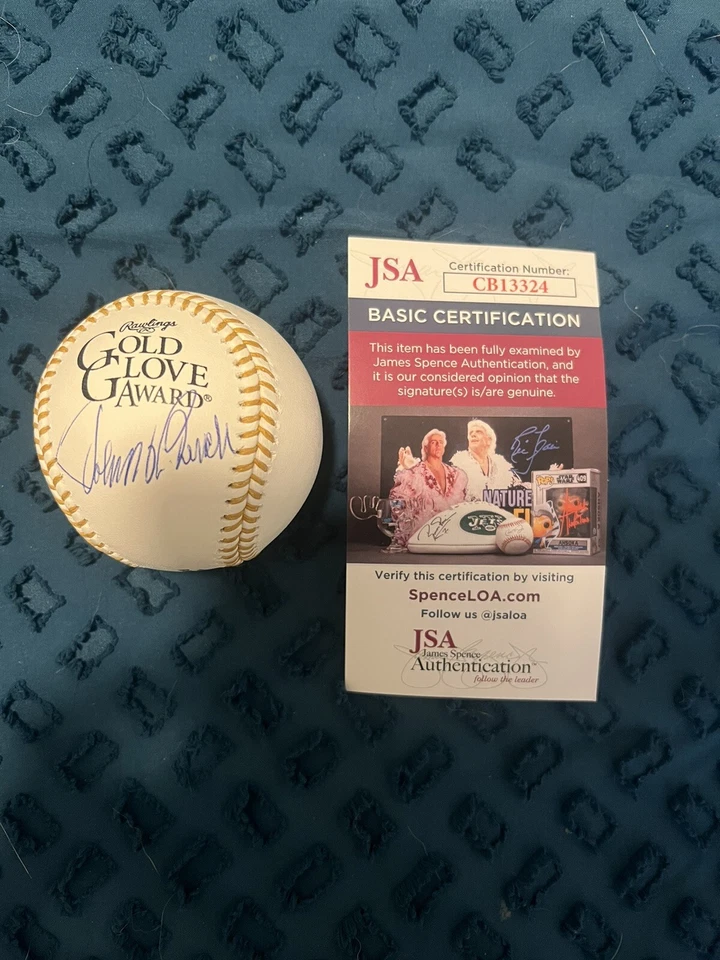 JOHNNY BENCH HAND SIGNED AUTOGRAPH GOLD GLOVE LOGO BASEBALL JSA COA - Image 1 of 4