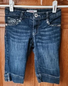 Childrens Girls Bongo Bermuda Denim Shorts Sz 10 Peace Sign Embroidery - Picture 1 of 4