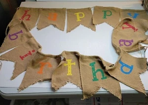 HAPPY BIRTHDAY SACKLEINEN BANNER AUF BINDFADEN - Bild 1 von 5