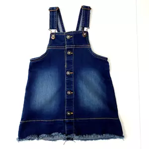 Jordache Girls Size 4T Overall Dress Raw Hem Stretch Pockets Bling Buttons Front - Picture 1 of 6