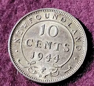 1944-C NEWFOUNDLAND Canada 10 cents silver - Solid AU stk#K922 - Picture 1 of 4
