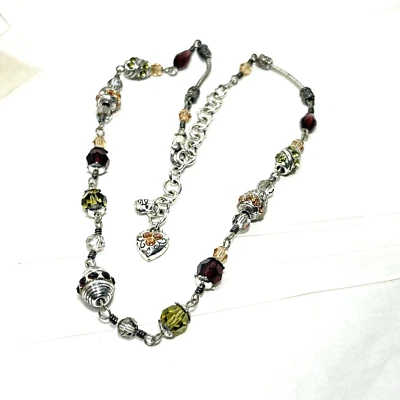 BRIGHTON Joya Fantasía Collar Plata Cristal Cuentas Verde Púrpura 18" Foto 1 de 4