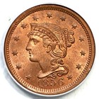 1856 N 6 R 1 PCGS MS 65 RD UPRIGHT 5 BRAIDED HAIR LARGE CENT COIN 1C