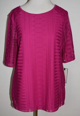 全新 Dana Buchman 小号上衣洋红色粉色蕾丝上衣 — 第 1/2 张图片