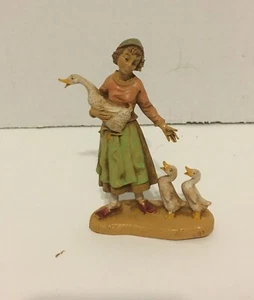 FONTANINI Depose Italy RETIRED 4" Belinda w/3 Geese Nativity Village Figure - Picture 1 of 3