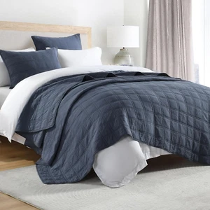 100% Cotton Quilt Set Queen Size, Denim Blue Pre-Washed Bedspreads Coverlet Set - Picture 1 of 7