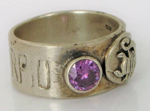 VINTAGE BEAUTIFUL FLASHY STERLING SILVER RING SCORPIO PURPLE STONE ZODIAC SIZE 8 - Picture 1 of 1