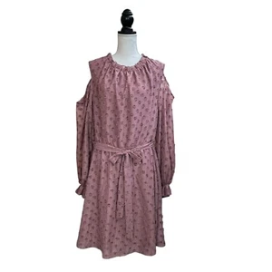 Cato Women's 18-20W Rose Colored Dress Cold Shoulder Dotted Ruffle Neck - Picture 1 of 4